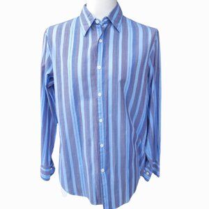 Claiborne by John Bartlett SZ M Blue Stiped Long Sleeve Men's Cotton Shirt
